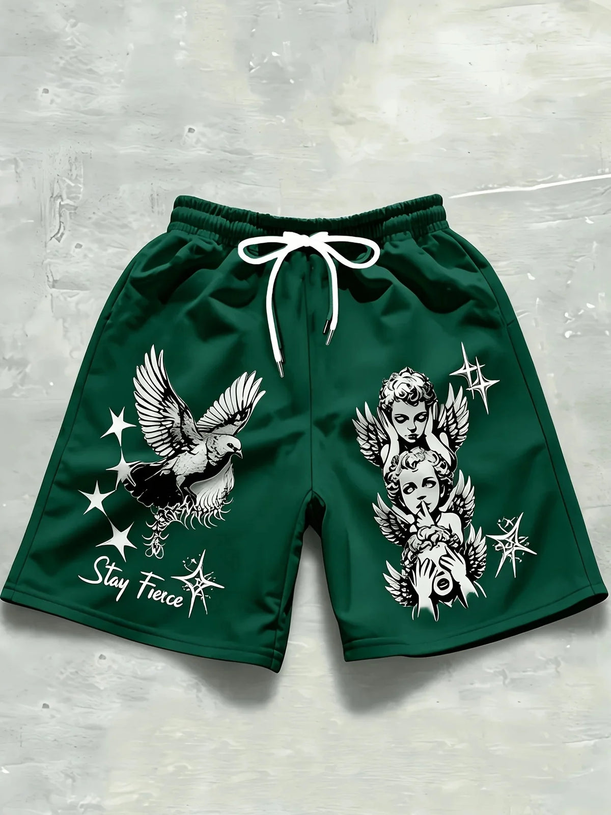 New European and American Men's Summer Little Angel Letter Print Comfortable Breathable Drawstring Shorts Outdoor Casual Pants