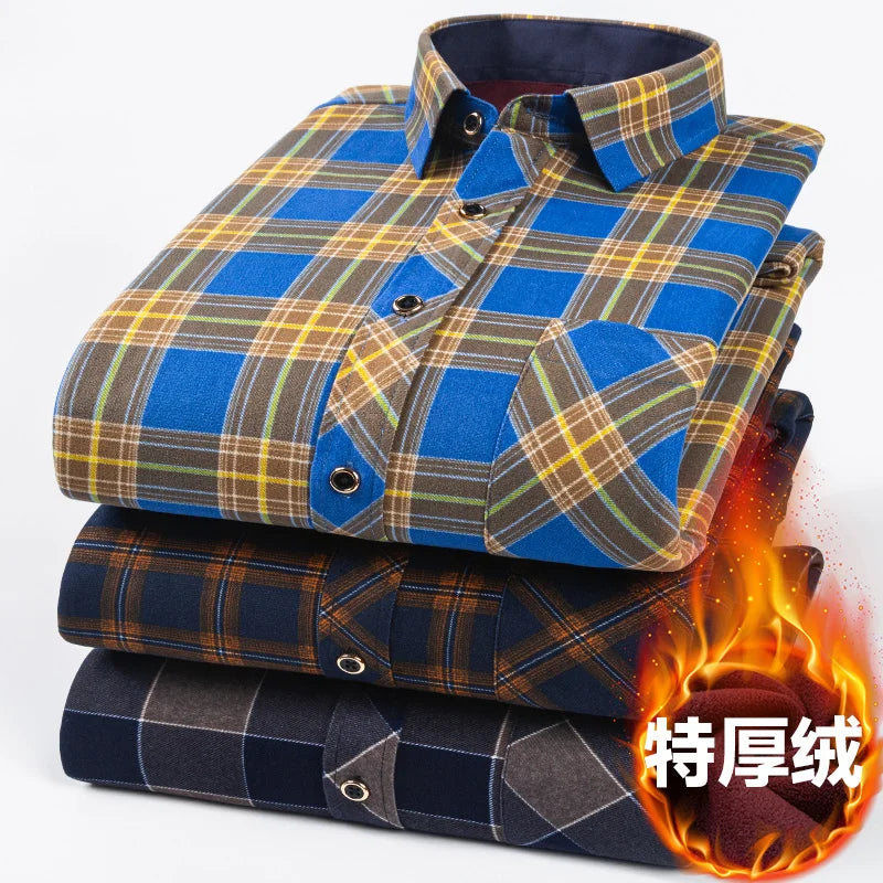 Men's long-sleeved shirt with double-sided fleece thickened warmth, 8XL, 9XL, casual winter fashion, versatile for the street