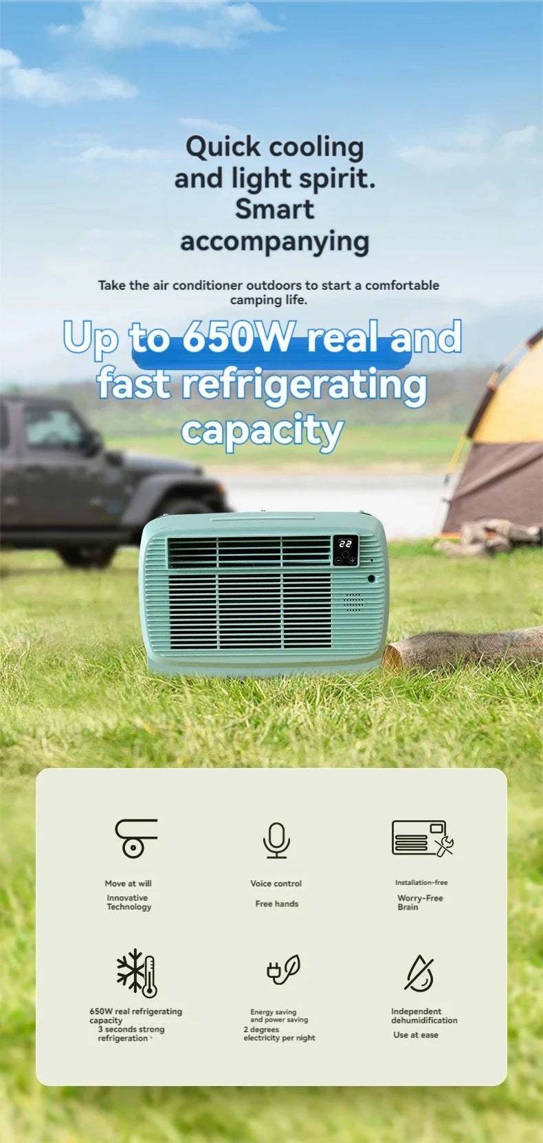 220v 650W Portable Air Conditioner Hot Selling Upgrade Refrigeration Outdoor Camping Tent Small Air Conditioner