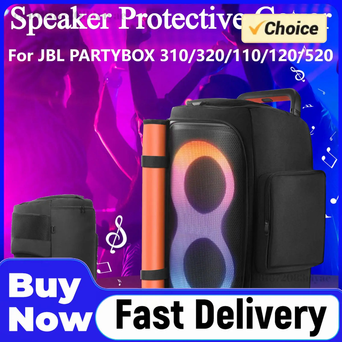 Portable Speaker Dust Case with Mic Pocket Double-Sided Speaker Storage Bag Wear Resist for JBL PARTYBOX 520/110/310/320 Cover