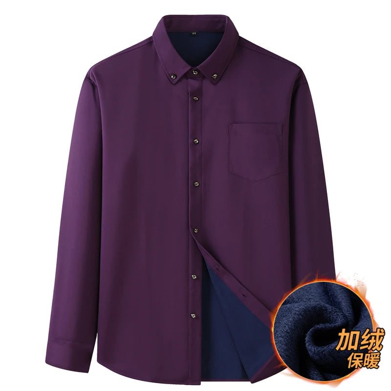 Men Shirt Casual Warm Fleece Long Sleeve Red Plus Size 6XL 7XL 8XL 10XL Oversize Formal Autumn Winter Flannel Thick High Quality