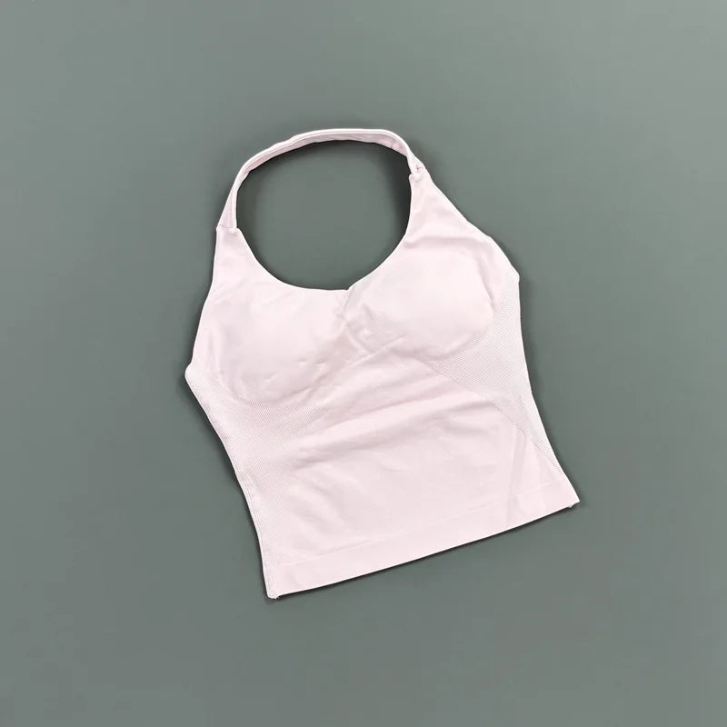 HISTELLO Impact Halter Top Women Gym Clothing Backless Seamless Sports Yoga Vest Running Fitness Workout Sleeveless Tank Top