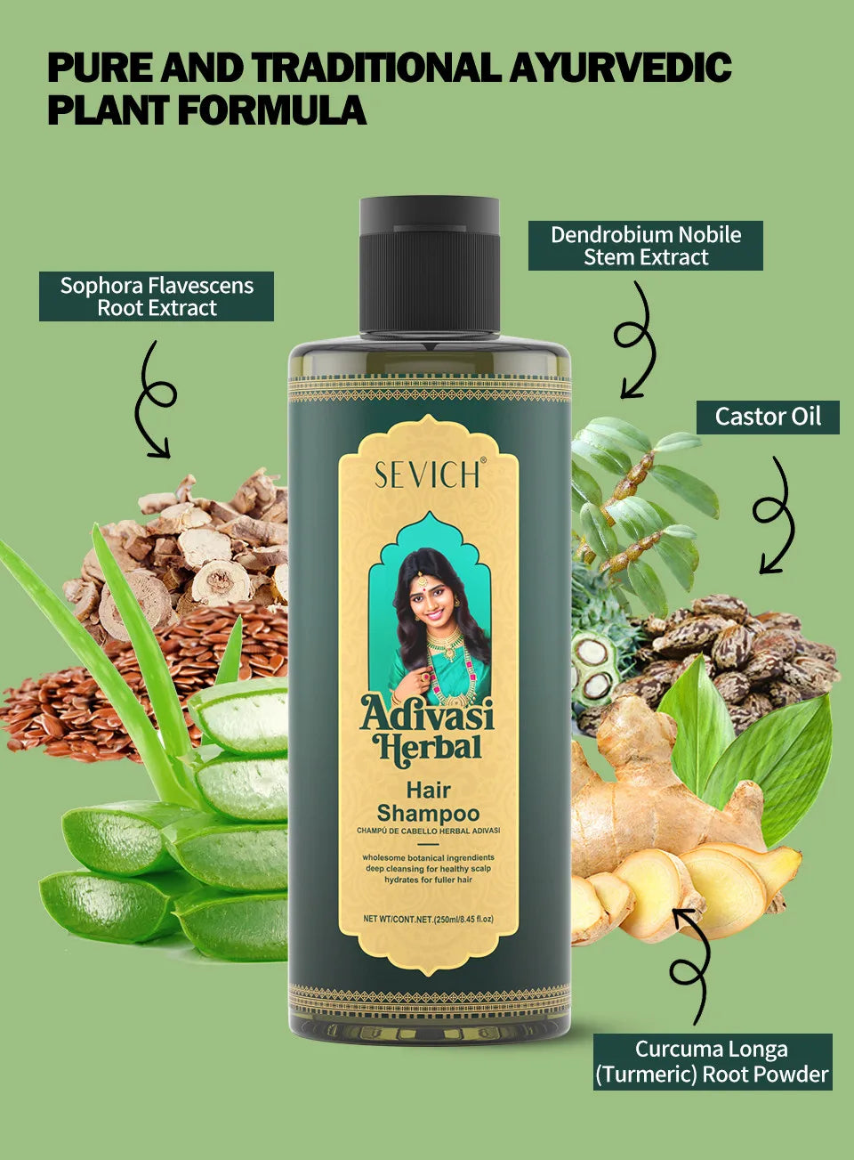 SEVICH Herbal Hair Growth Oil Set Ayurvedic Fast Hair Regrowth Thicken Serum India Adivasi Anti Hair Loss Hair Care Shampoo