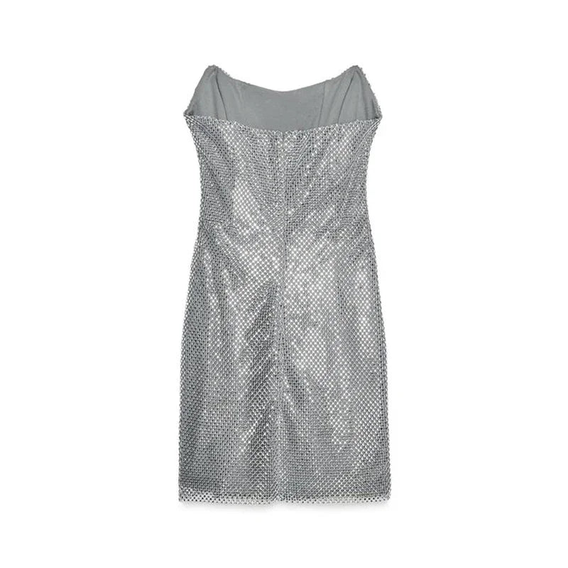 Stylish Rhinestones Dresses Elegant Women Sleeveless Backless Glitter Hip Package Dress 2025 New Crystal Lady Evening Party Robe