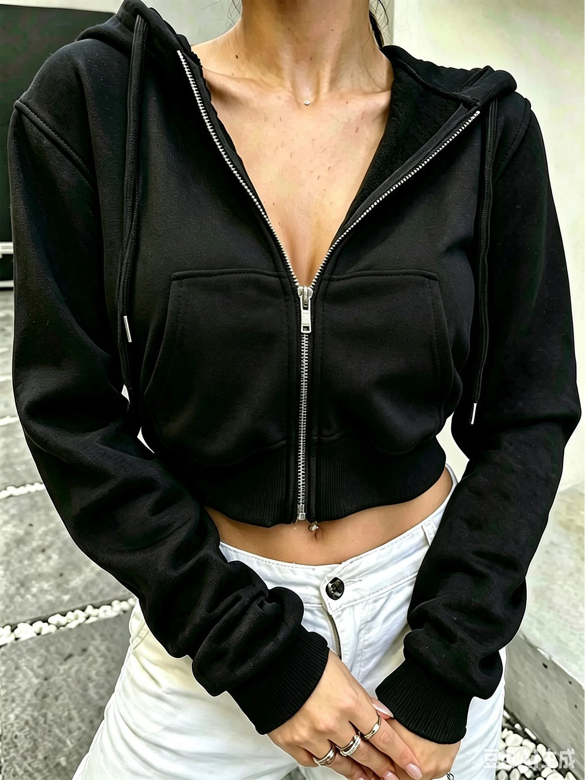 Spring Autumn Women's Zipper Long Sleeve Hooded Cardigan Loose Streetwear Short Sweatshirt Harajuku Y2K Crop Tops Outfit