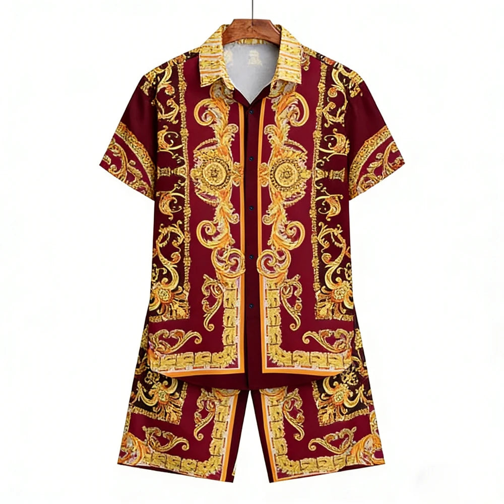 Men's New Summer Shorts Suit European Pattern 3D Printed Shirt Shorts Hawaiian Vacation Design Men's Clothes Fast Shipping