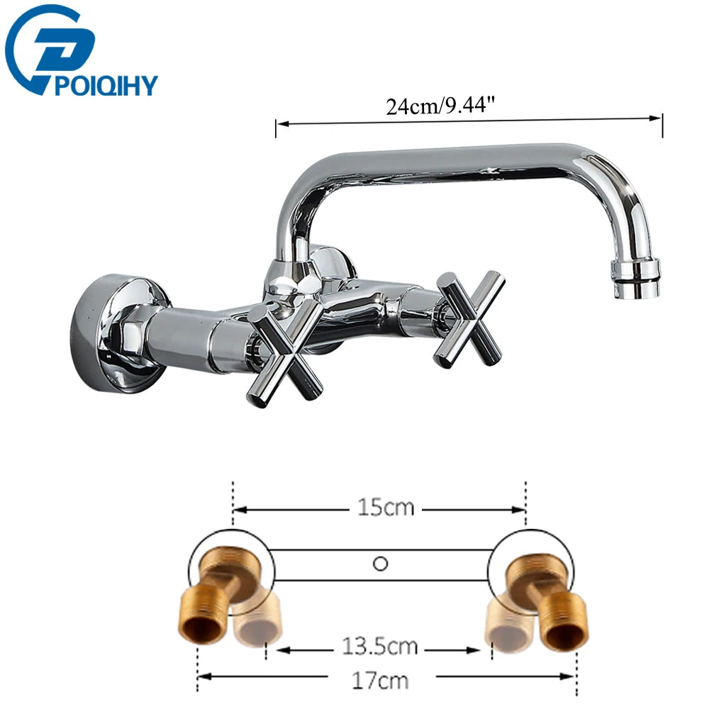 Antique Brass Basin Faucet Wall Mounted Bathroom Mixer Tap Hot Cold Sink Faucet 360 Rotation Spout Chrome Kitchen Mixer Taps