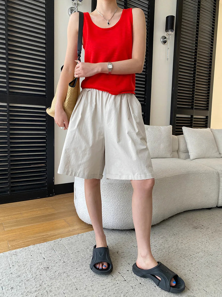 Summer women's relaxed loose wide leg A-line casual shorts versatile