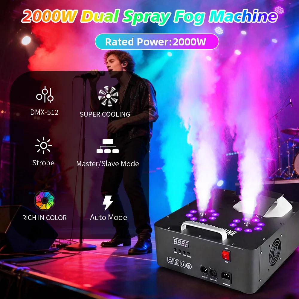2000W Smoke Machine Stage Fog DMX512 RGB Light DJ Wedding Event Spray