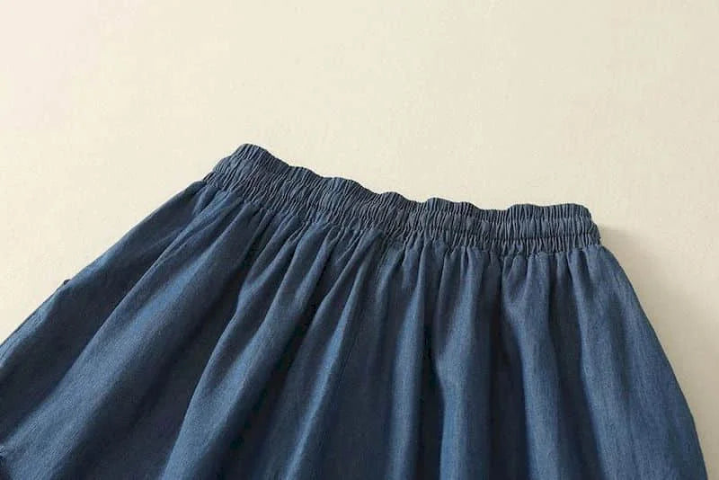 Denim Shorts Women Summer Wear Vintage Drawstring Elastic Waist Ruffle Wide Leg Pants Casual Loose Jean Shorts Women Clothing