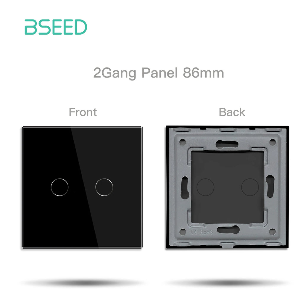 BSEED EU Standard Crystal Glass Panel 86mm For Touch Switches 1/2/3Gang With Metal Frame Wall Light Switch Function Part Only
