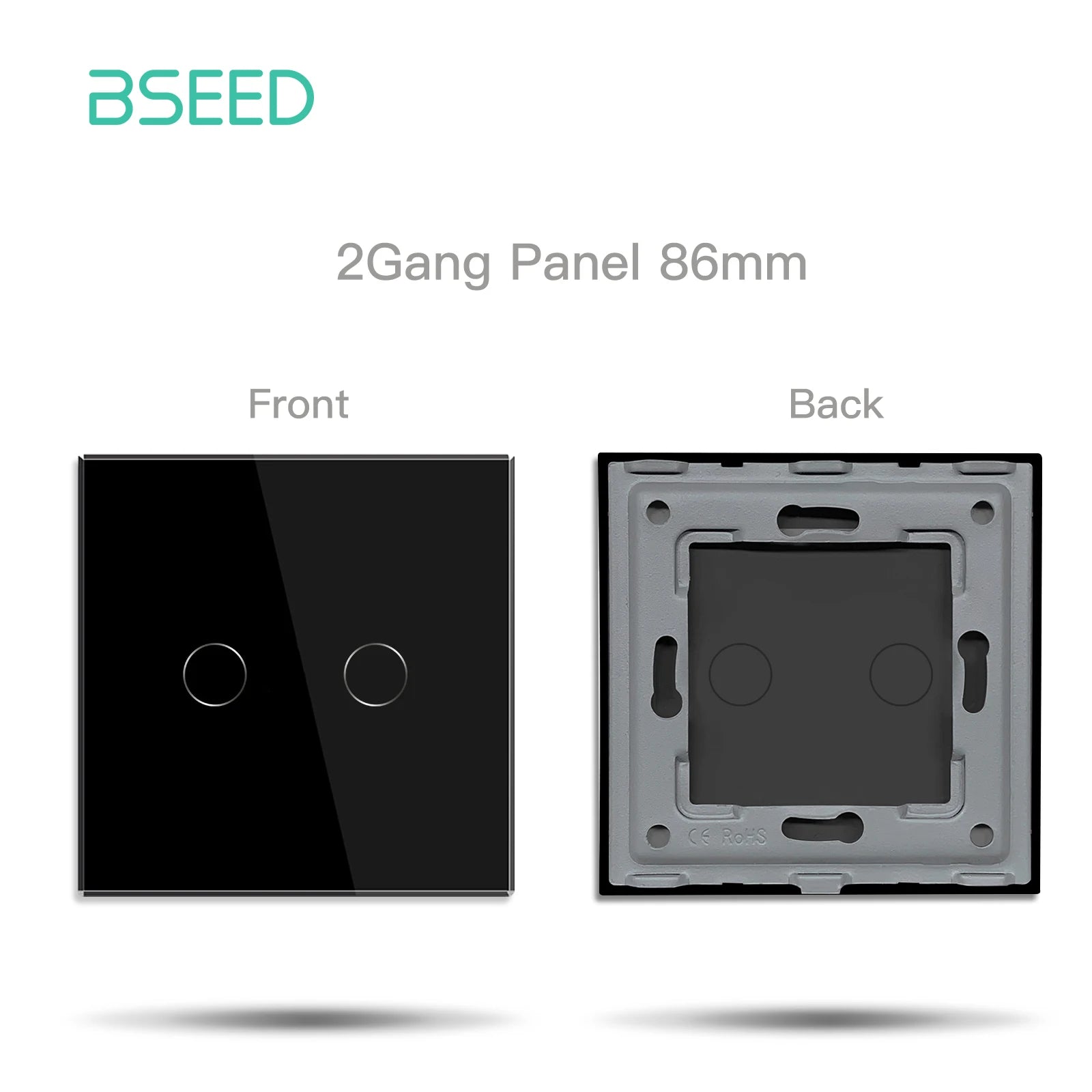 BSEED EU Standard Crystal Glass Panel 86mm For Touch Switches 1/2/3Gang With Metal Frame Wall Light Switch Function Part Only