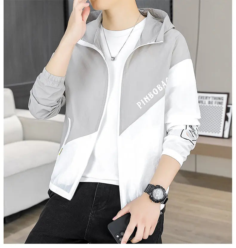 Men's Hooded Sun Protection Clothing Fashion Summer Thin Ice Silk Hiking Jacket Outdoor Sun Shade Coat UV Protection Windbreaker