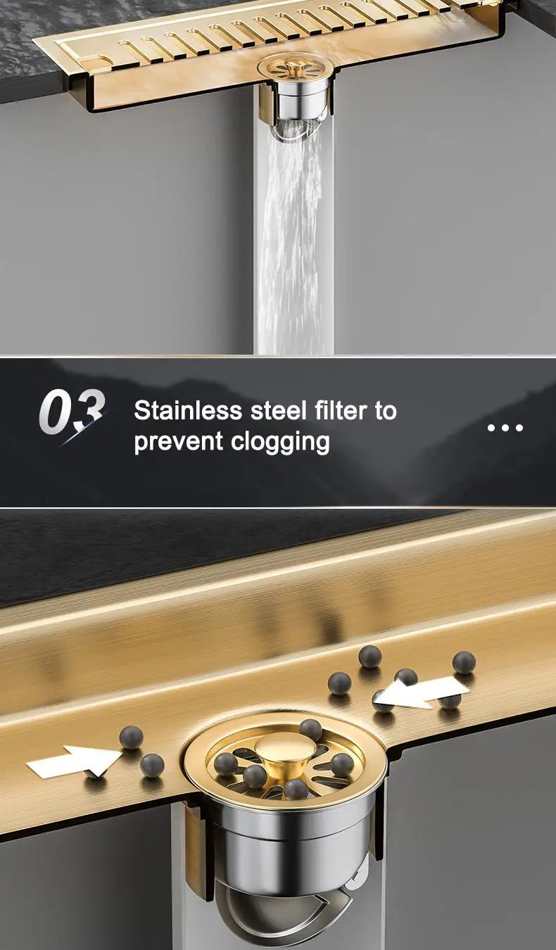20/30/40/50/60cm Stainless Steel Shower Floor Drain Bathroom Rectangle Linear Floor Drainage Floor Drain with Strainer Covern