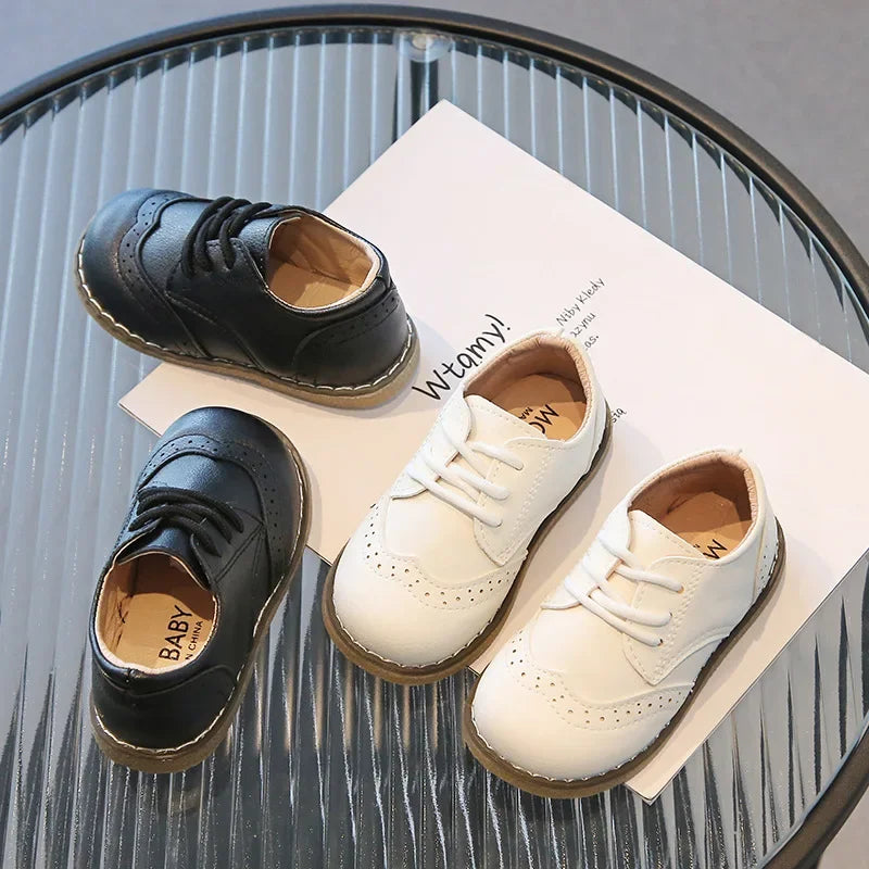 Spring Fall PU Leather Shoes Boys Britain Style Black White Brown Performance Shoes Lace Up Evening Prom Party Shoes Kids G11246