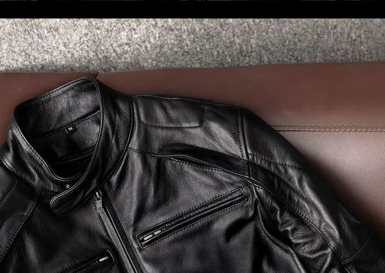 Genuine Leather Jacket Men 100% Cowhide Jacket Man Stand Collar Motorcycle Clothes Spring Autumn Winter 2024 New Leather Coat