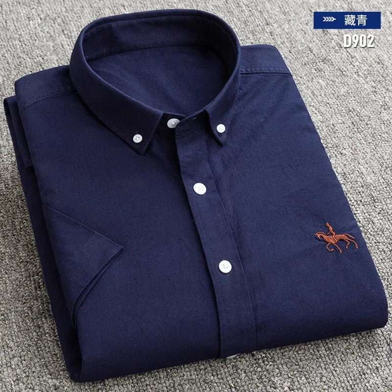 Short Sleeve For Men Shirt 100% Cotton Oxford Casual Without Pocket Solid Men's Dress Shirts Plus Size 6XL