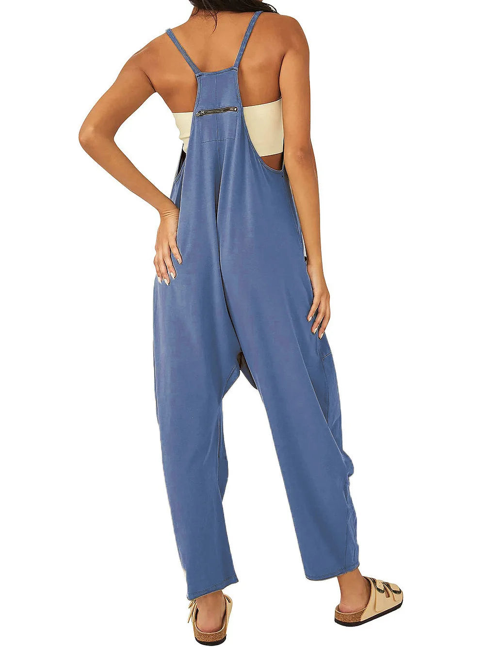 Women Casual Spaghetti Strap Sleeveless Jumpsuit Vintage Harajuku Wide Leg Loose Pants Summer Solid Oversize Overalls Rompers