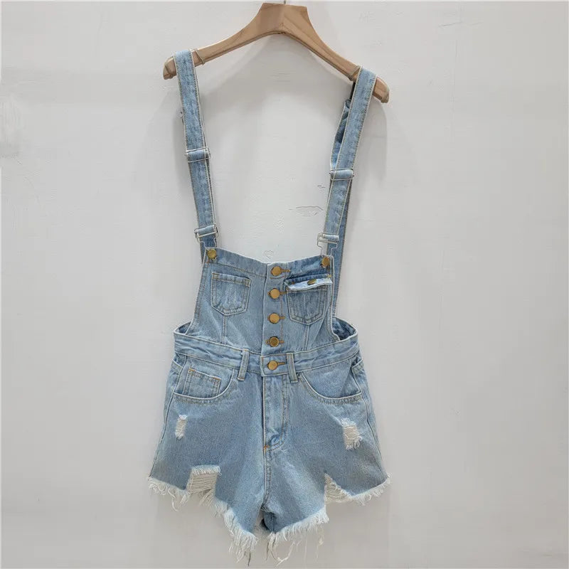Denim Jumpsuits Short Overalls for Women Fashion Rompers Bodysuit Large Cotton Playsuits Roupas Female 2023 Pink Short Romper