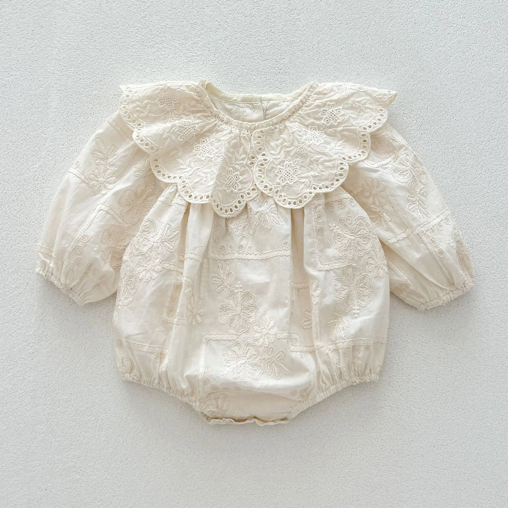 Autumn Newborn Infant Baby Girls Lace Lapel Romper Sister  Embroidery Dresses Muslin Rompers Kids Onepiece Fashion Baby Clothing
