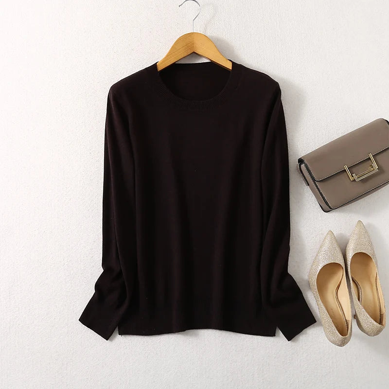 SuyaDream Woman Basic Sweaters Silk and Cashmere Blend O neck Pullovers Solid Sweaters 2024 Fall Winter Bottoming Shirts