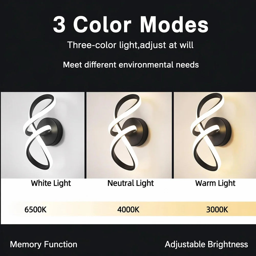 LED Indoor Wavy Ceiling Lights Modern Spiral Wall Lamp 3 Color Fixture For Stairs Living Room Bedroom Aisle Hallway 15W