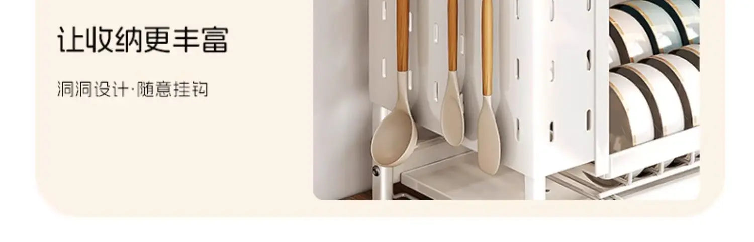 Kitchen Dish Cutlery Organizer - Multi-Function Hole Panel Storage Rack with Draining Tray Space-Saving Countertop Design