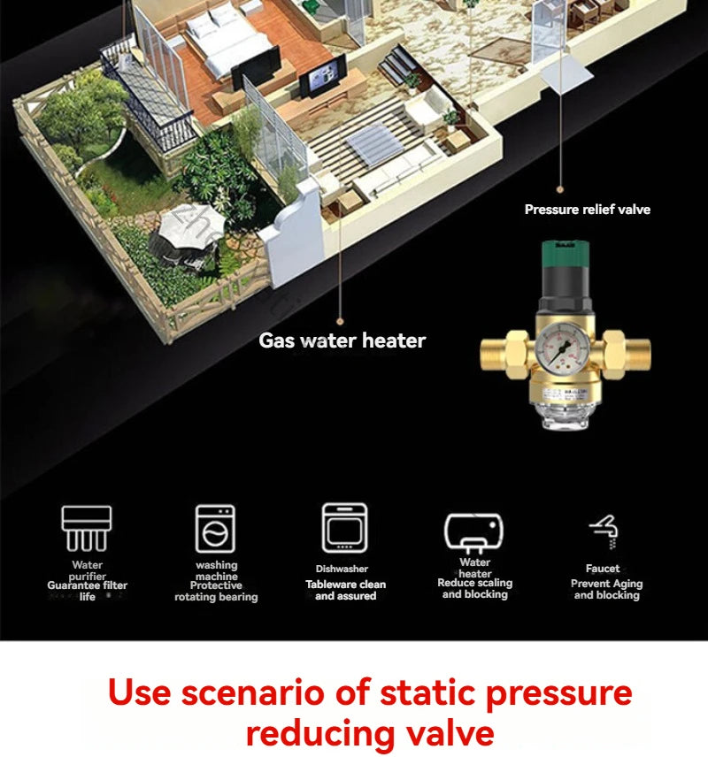 2026　DN15 Pressure Reducing Valve Brass Double Union Pipe Factory Water Pressure Reducing Pressure Stabilizing