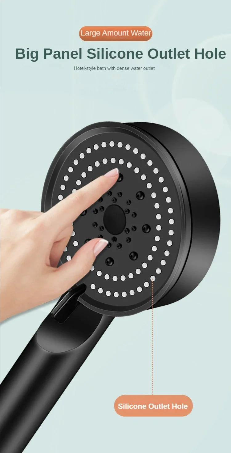 High-Pressure Handheld Shower Head with Stand and Hose - 5 Adjustable Water Flow Modes, Round Plastic Bathroom Accessory