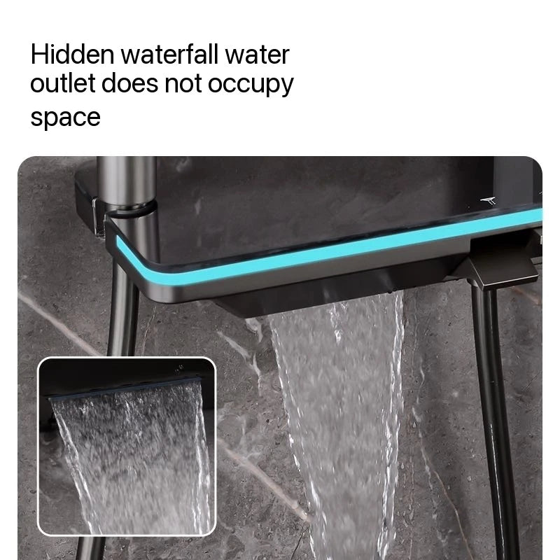 Gray Piano Button Ambient Light Bathroom Shower Full Set Digital Display Shower System Sets Rain Faucets Shower Head
