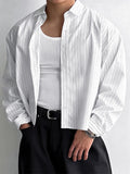Trendy Long Sleeve Crop Shirts For Men's Spring Autumn Outdoor Casual Striped Printing Shirt Men Clothes Vintage Lapel Cardigan
