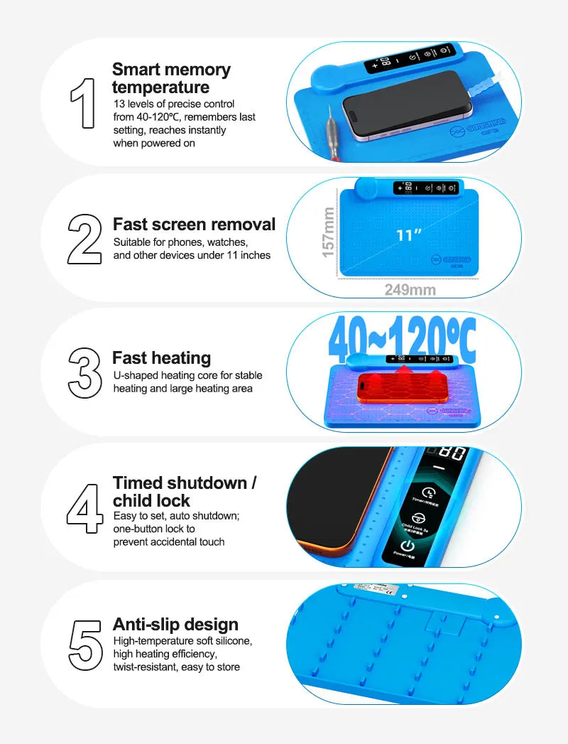 SUNSHINE LS3 SE 11Inch LCD Screen Separator 40-120℃ Heating Plate with Auto Shutdown For Phone LCD Screen Separator Repair Tool