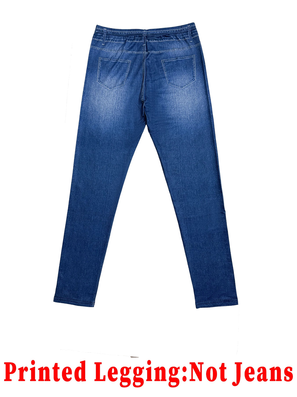 Fashion Printed Faux Denim Skinny Pants, High Waist Elastic Hip Lifting Tummy Control Outerwear Long Leggings