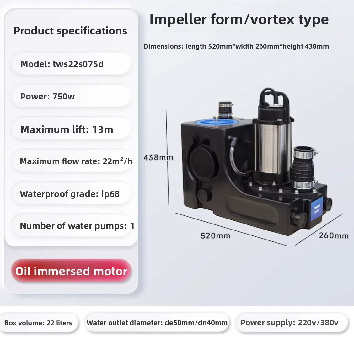 Basement sewage lifting pump station integrated automatic toilet kitchen sewage pump