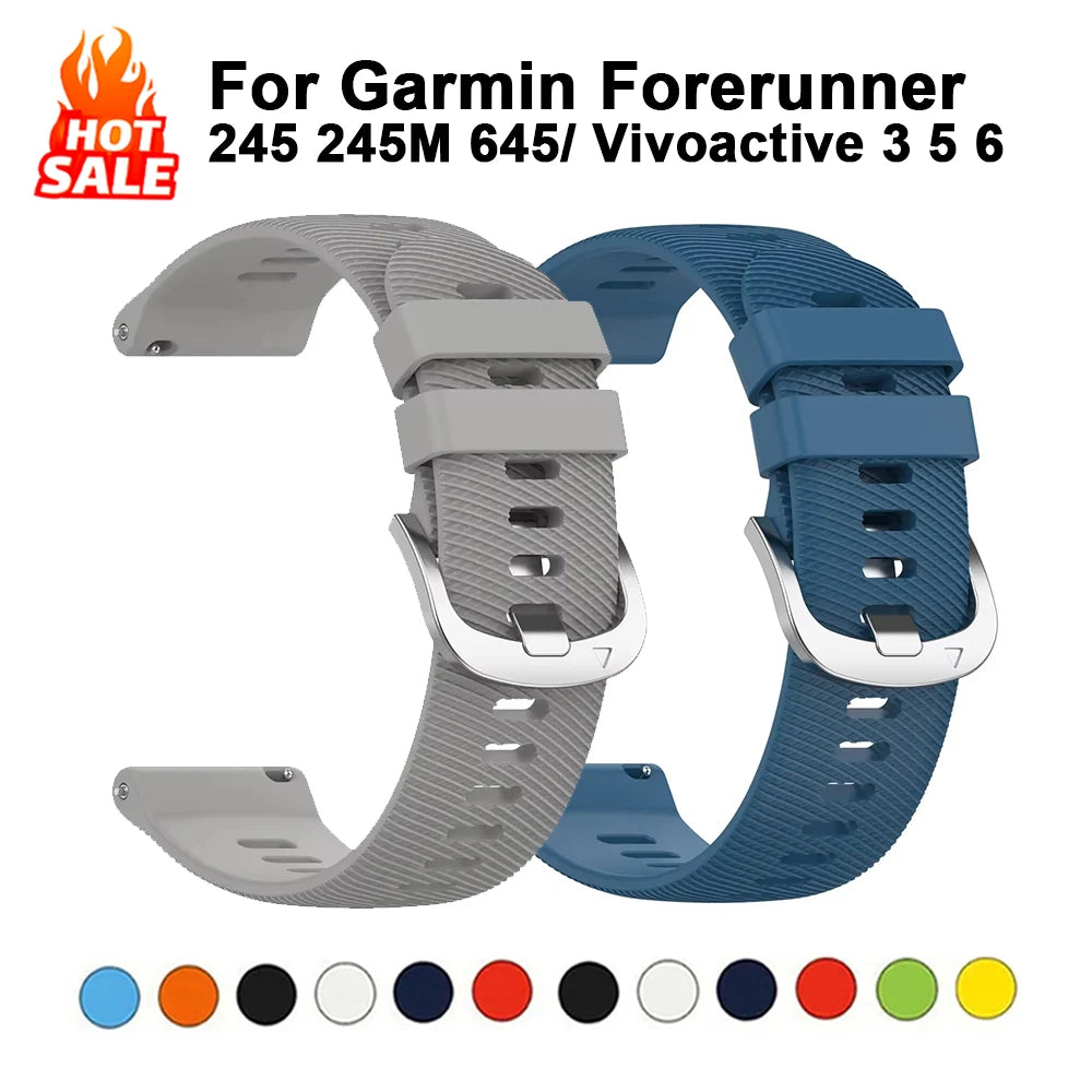 Silicone Strap 20mm For Garmin Forerunner 645 165 245 245M/Vivoactive 5 3 Wristband Bracelet For For Garmin Venu SQ SQ2 Band
