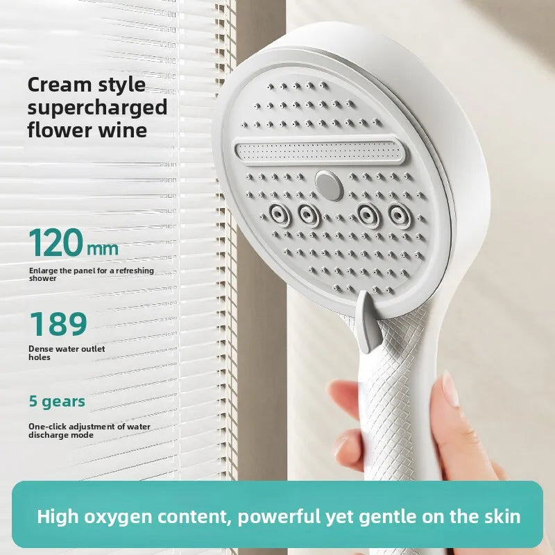 Cream Wind Pressurized ShowerHead 12 Cm Large Panel Water Outlet Handheld  Shower Head Pressurized ShowerSet