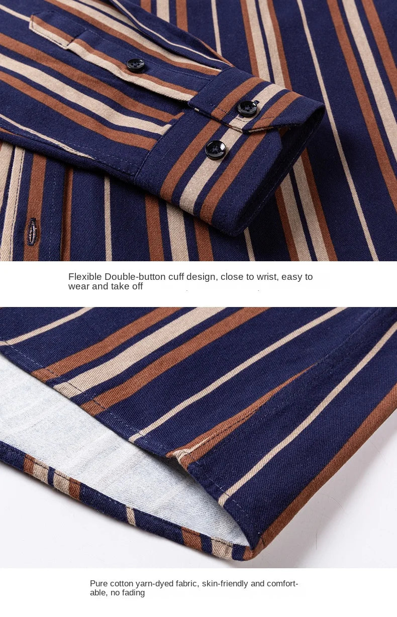 2024 new autumn men's long-sleeved plaid striped100% cotton Oxford spinning chest embroidery regular fit button work shirt S~6XL