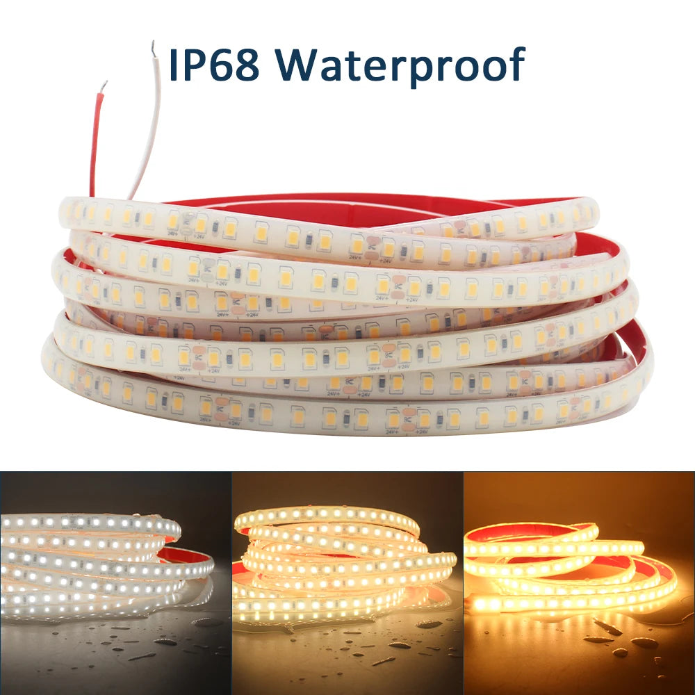 24V LED Strip Light IP68 Waterproof 1M 2M 5M 10M 15M 20M SMD 2835 120LEDs Flexible LED Tape Ribbon Lamp Indoor Outdoor Lighting