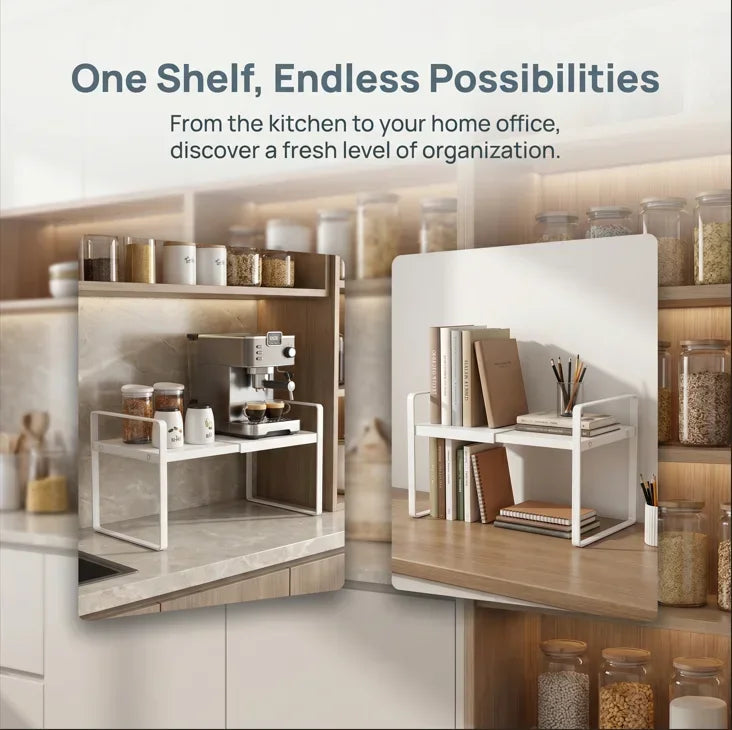 Expandable Kitchen Cabinet Organizer Multi Level Layered Storage Rack for Seasonings Dishes Spices Plates Space Saving Home