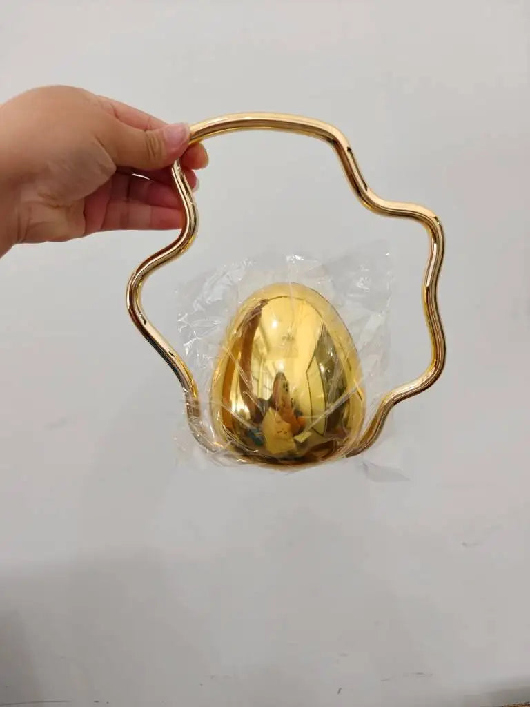 Egg Shape Acrylic Iron Box Handbag,Women Irregular Metal Frame Evening Bag,Luxury Wedding Elegant Party White Clutch Purse