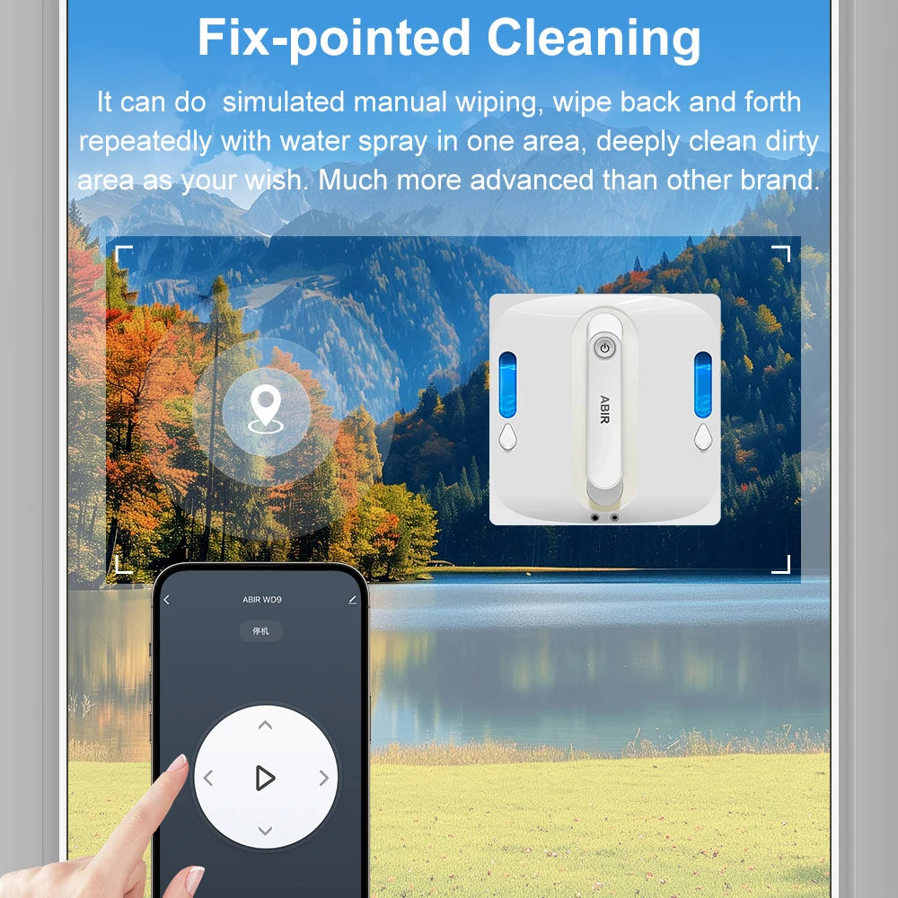 Robot Window Vacuum Cleaner ABIR WD9,4-Way Water Spray, Laser Sensor,9000PA Suction, Low Nosise,Wet Dry Scrape & Wipe in One