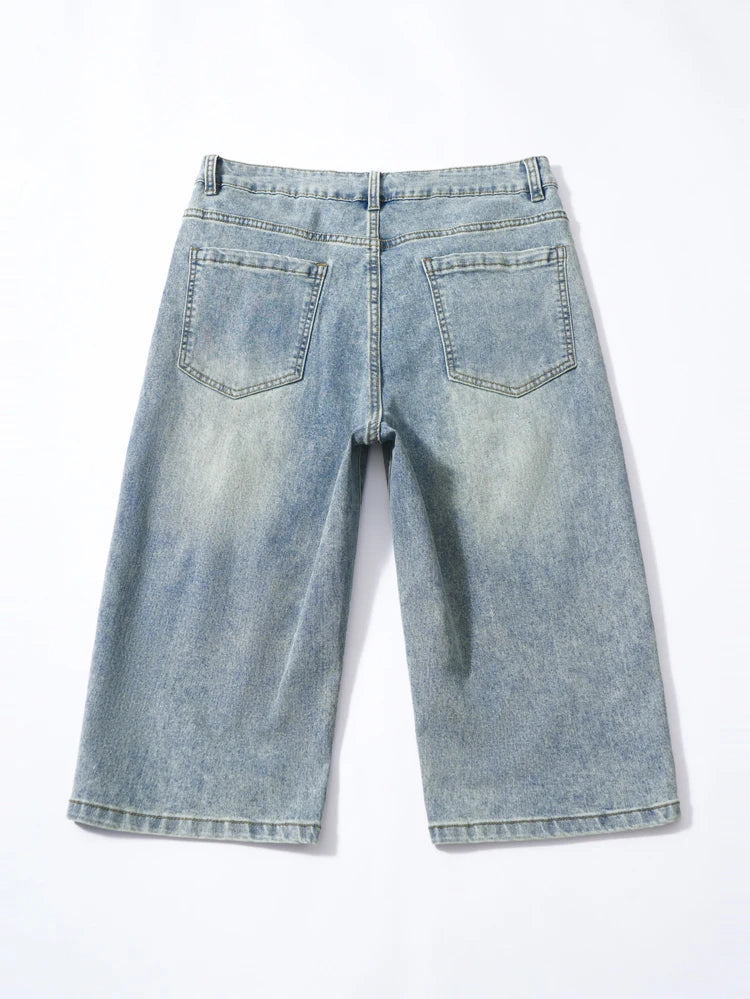 Summer men's six inch shorts over the knee thin straight tube minimalist elastic denim shorts Baggy Jeans Shorts for Men  3/4
