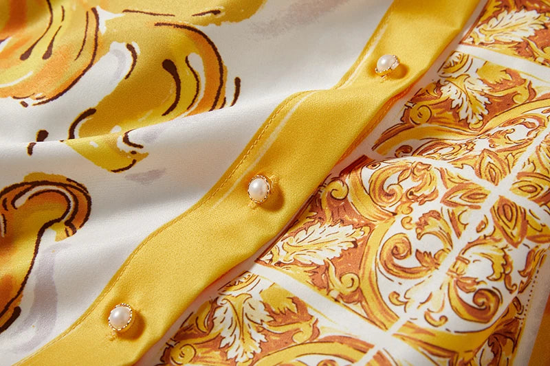 Summer Holiday Yellow Paisley Print Shirt Dresses Women's Turn Down Neck Short Sleeve Belt High Waist Beach Party Vestidos