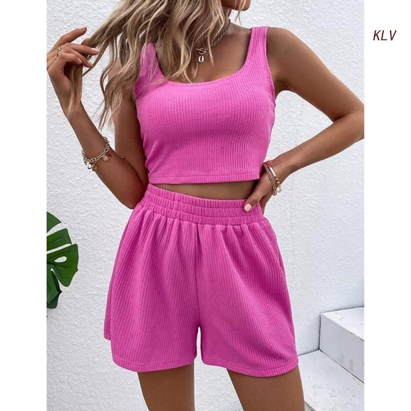Women Tracksuit Set 2 Piece Two Piece Outfits For Women Sexy Shorts Set Ribbed  Top And Shorts Set Lounge Set