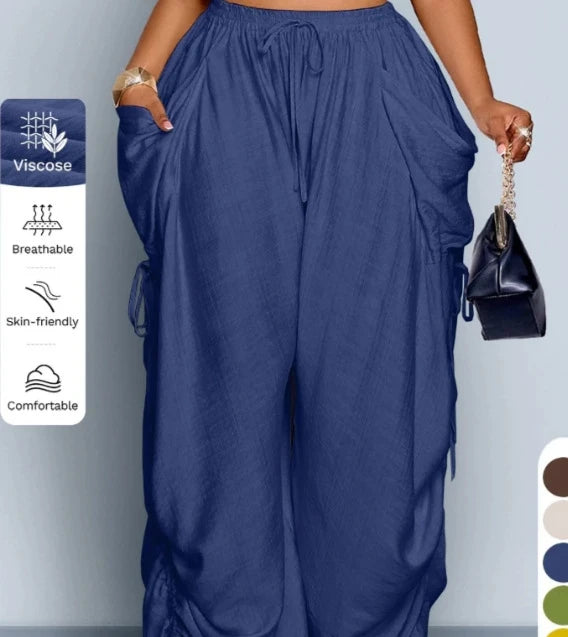 Loose Wide Leg Pants Drawstring Elastic Waist Pure Color Casual Trousers Women's High Waist Straight Cut Summer Fashion