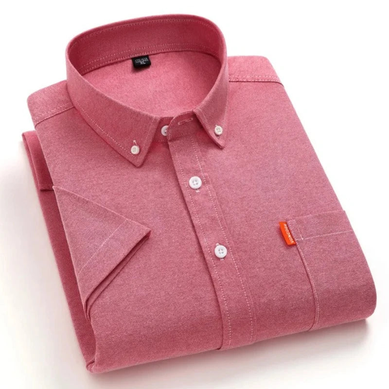 5XL 4XL Men Shirt Short Sleeves with Pockets Summer Business Solid Color Oxford 100% Cotton Men Shirt Short Sleeves White Shirt