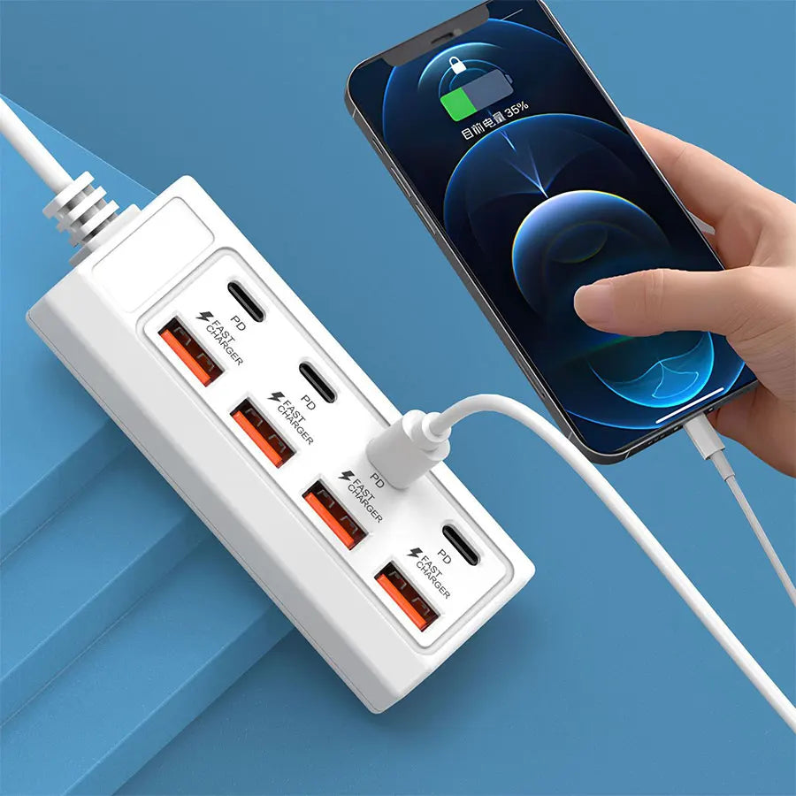 25W 8-in-1 USB Fast Charging Electrical Socket Type C Power Strip Charger Docking Station Power Outlet Adapter For Home Office