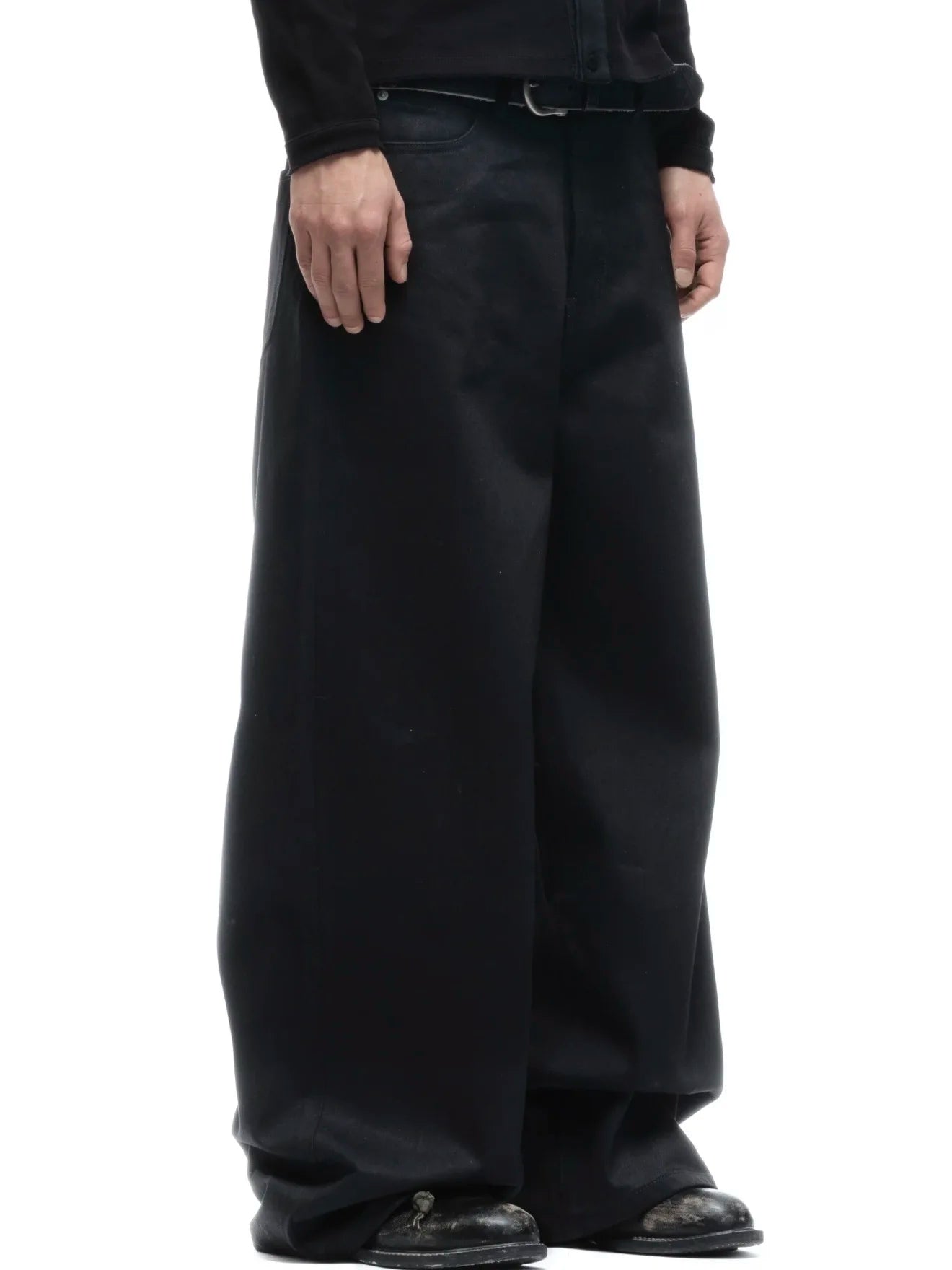 Black Raw Denim Jeans Baggy Pants Japanese Red Edge Raw Selvedge Fabric Straight Leg Men's Casual Trousers
