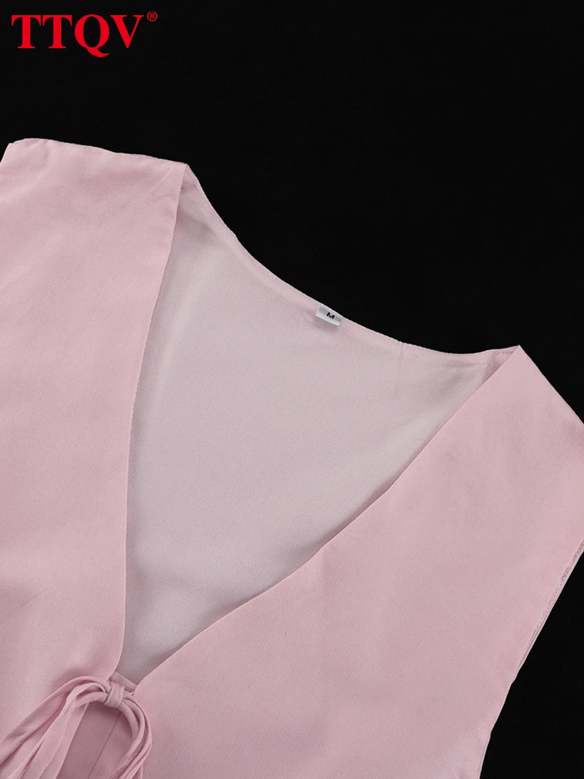 TTQV Summer Loose Pink 2 Piece Sets Woman Outfit Fashion Sleeveless Tank Top With High Waist Wide Pants Set Female Streetwear