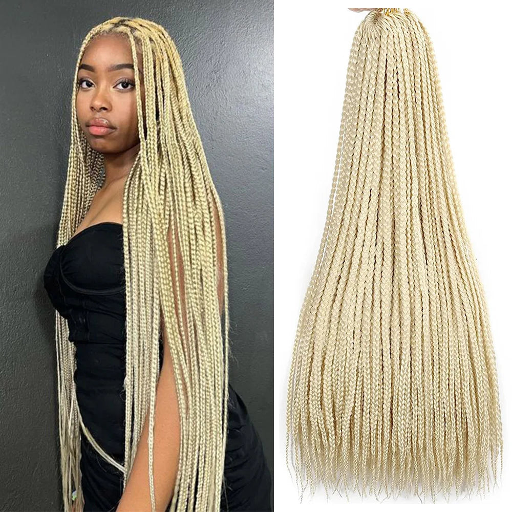 White 3X Box Braids Synthetic Crochet Hair 24Inch Crochet Braiding Hair Extensions Goddess Silver Blonde Braid Pre Looped Hair